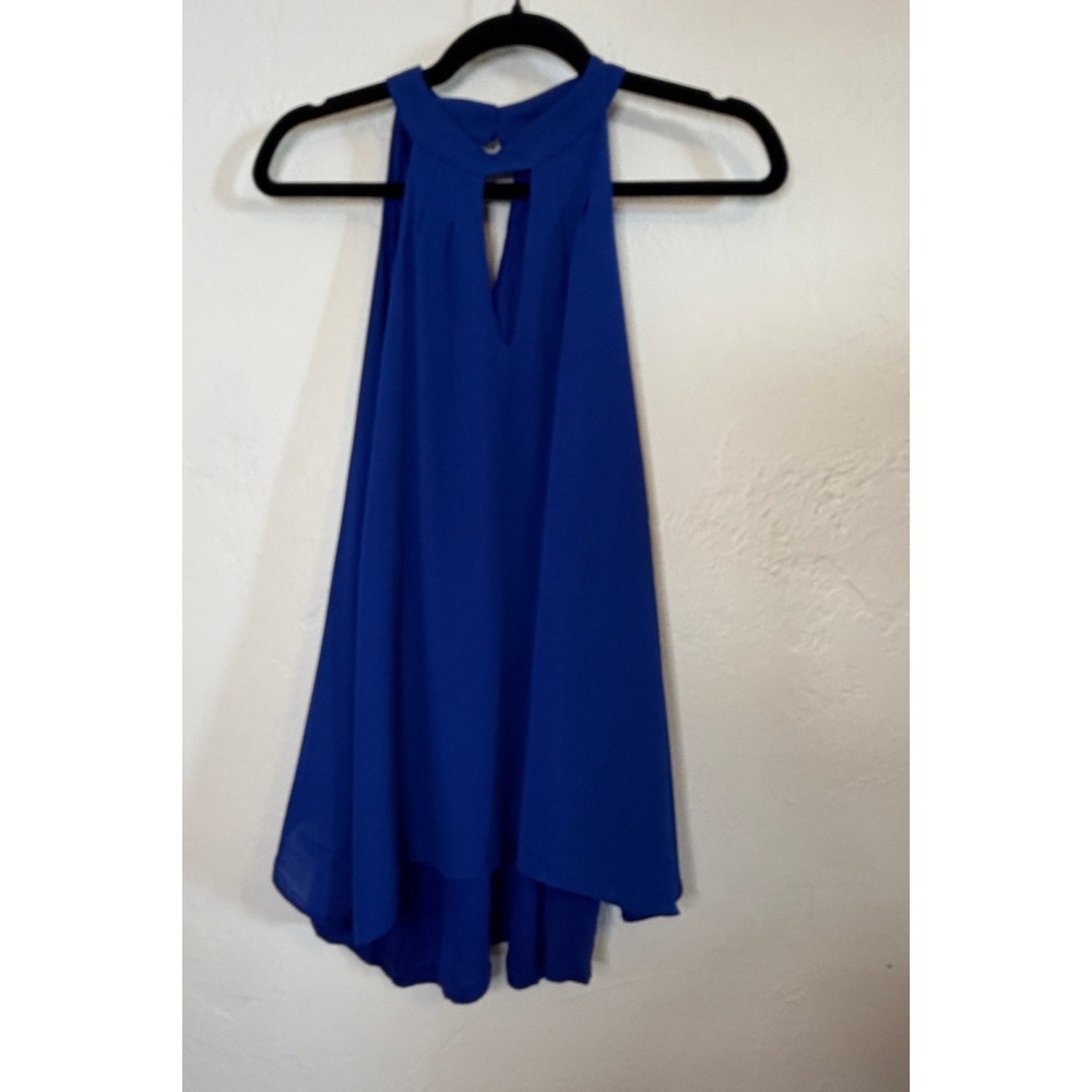 Bar III NWT Bright Blue Halter Neck Keyhole Tiered Blouse Cold Shoulder XXL